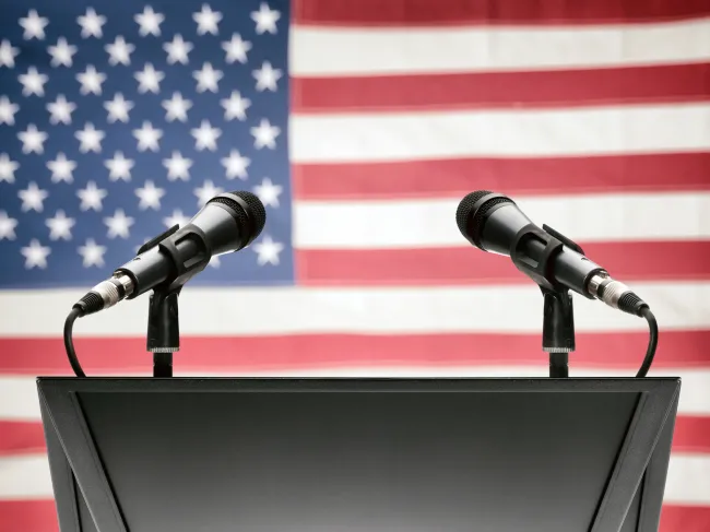 podium with US flag